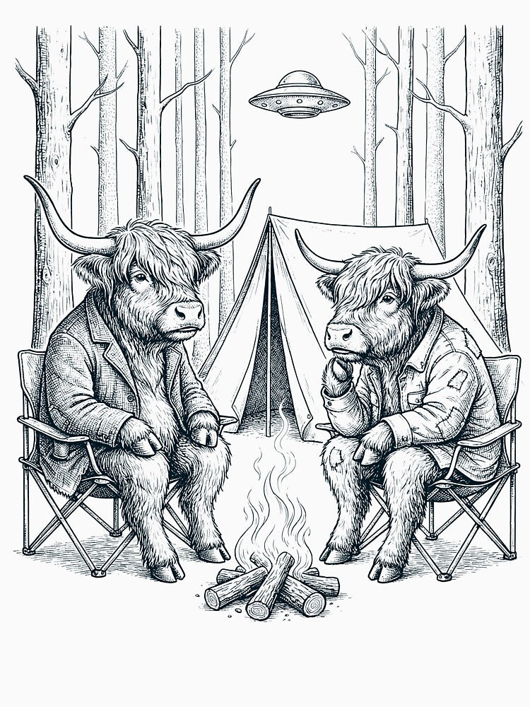 Vintage Highland Cow Camping UFO Animal Lover by TerryConnells