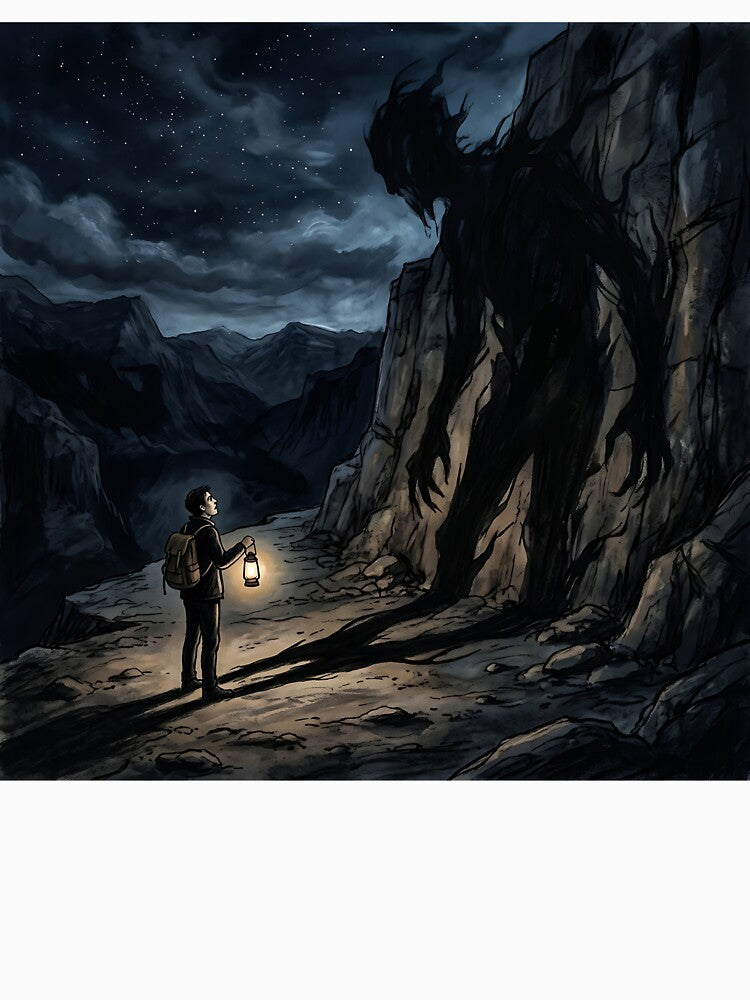 Traveler Facing Shadow Monster Mountain Trail Darkness by Michaelragheb