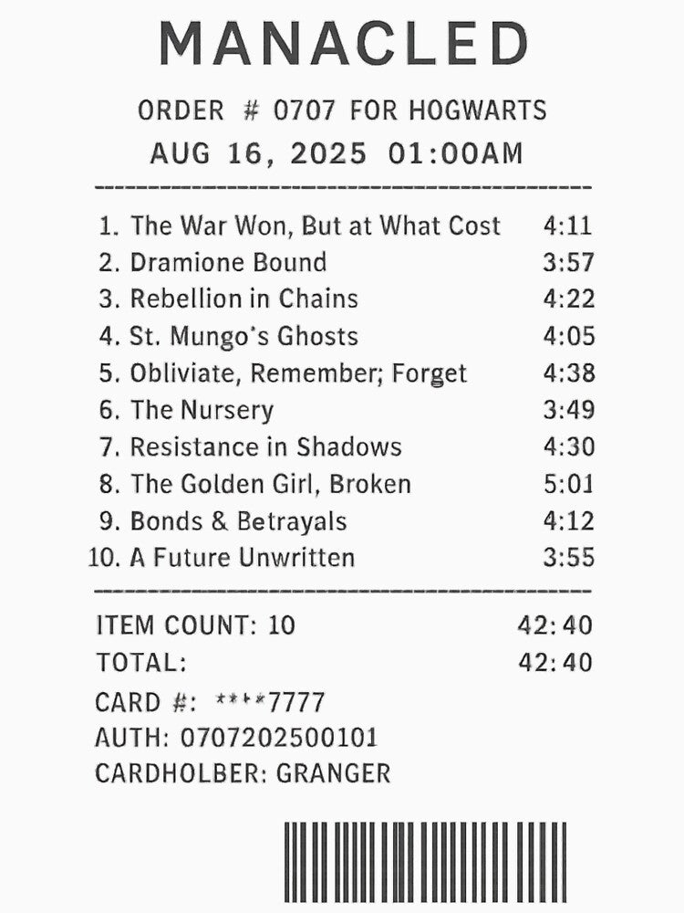 Dramione Manacled Vintage Receipt Tracklist Design by maksbookshelf