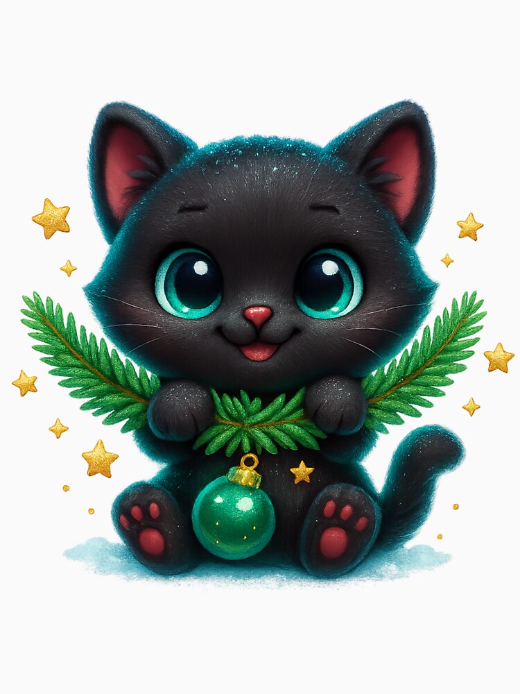 Christmas Garland Cat | Kawaii Kitty Carrying Pine Wreath | Cute Festive Holiday Cat by PrintCreations9