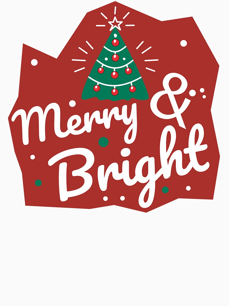 Merry & Bright Christmas Tree Design | Festive Red Holiday Art by Lu7u