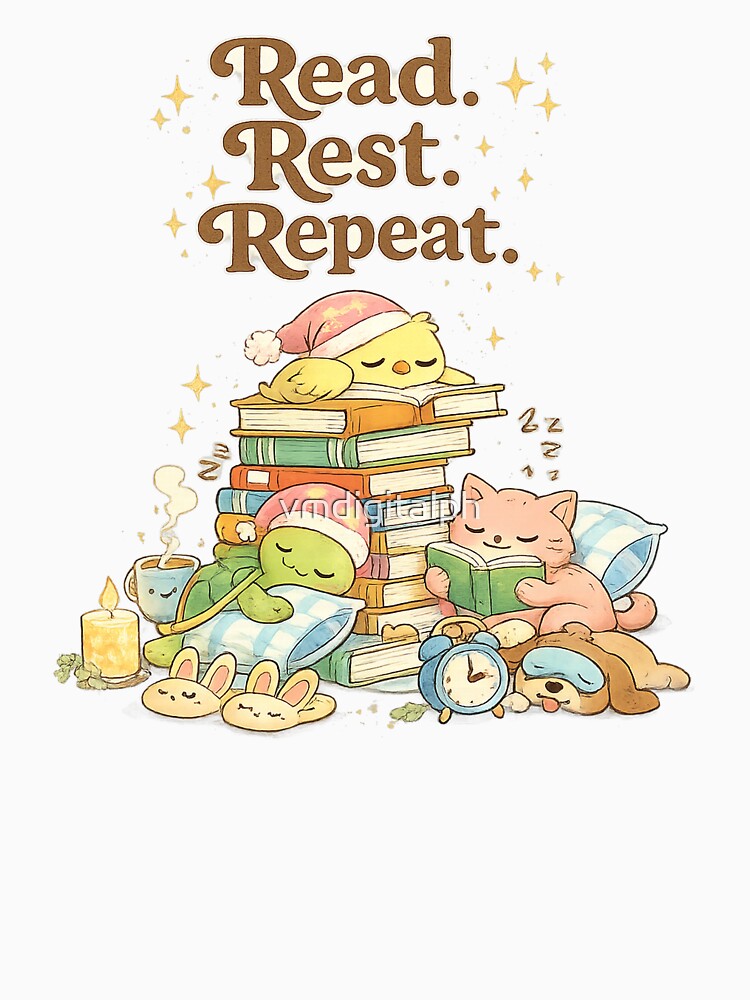 Read Rest Repeat Cute Reading Animals Shirt – Cozy Book Lover & Teacher Reading Tee, Bedtime Reading Gift T-Shirt by vmdigitalph
