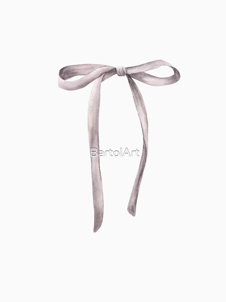 Watercolor ribbon, bow. Grey pink colour Hand drawn coquette style illustration by BartolArt