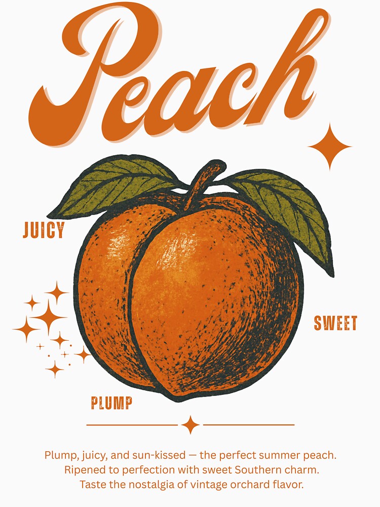 Vintage Peach Poster – Retro Fruit Aesthetic Design for Trendy T-Shirts & Vintage Style Apparel by Thehatinthecat