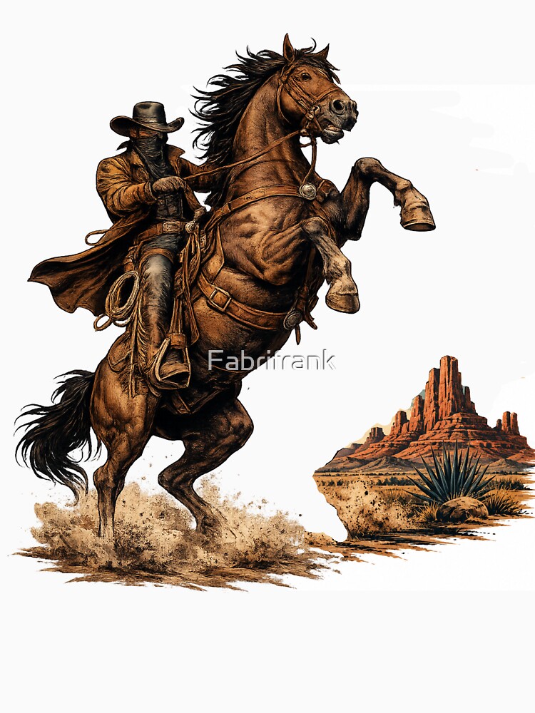 Retro Wild West Cowboy on Rearing Horse Vintage Western Rodeo Graphic by Fabrifrank