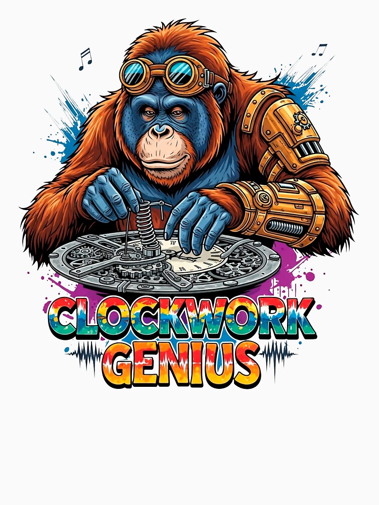 Steampunk Orangutan Clockmaker Art Sticker T-Shirt Mug by SholoStudio