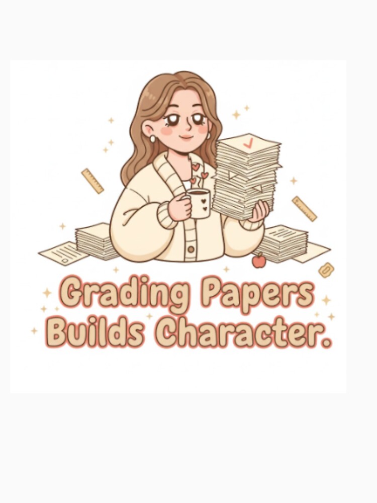 Grading Papers Builds Character – Funny Teacher Quote | Coffee & Classroom Humor by ArtiVibeAura