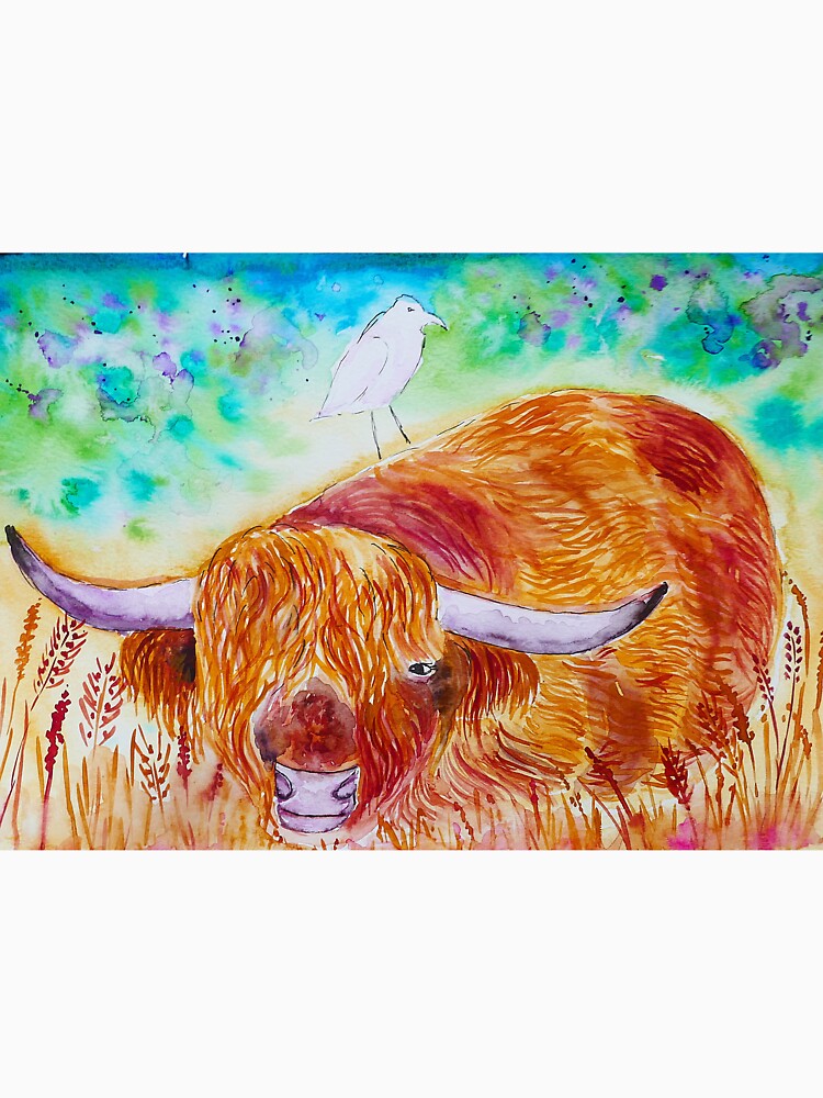 Highland Cow and a Bird by Casimirasart
