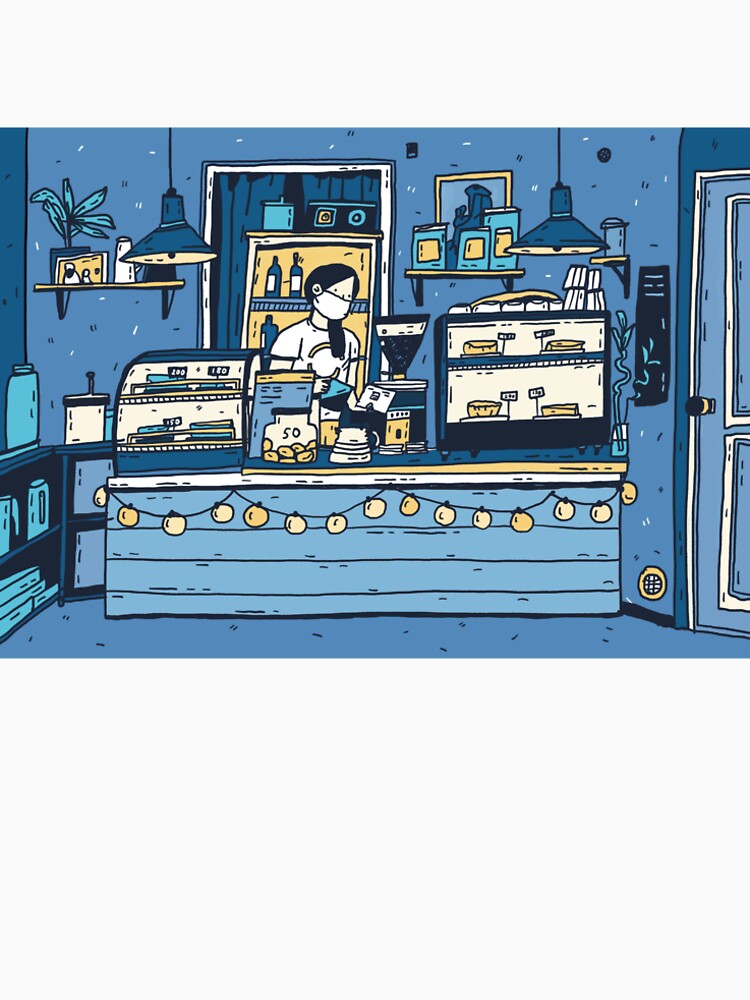Cafe illustration, coffee, flowers, blue by SashaMitkalova