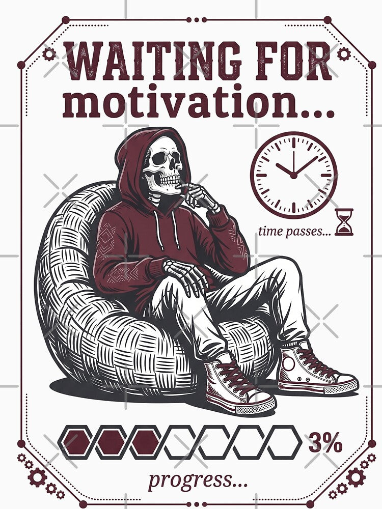 Skeleton Waiting For Motivation Procrastination Skeleton by CrystalMineArts