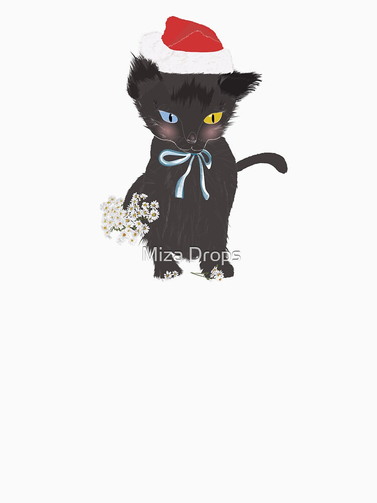 Christmas Theme Merry Christmas Black Cat – Cute Holiday Kitty with Santa Hat by Miza Drops