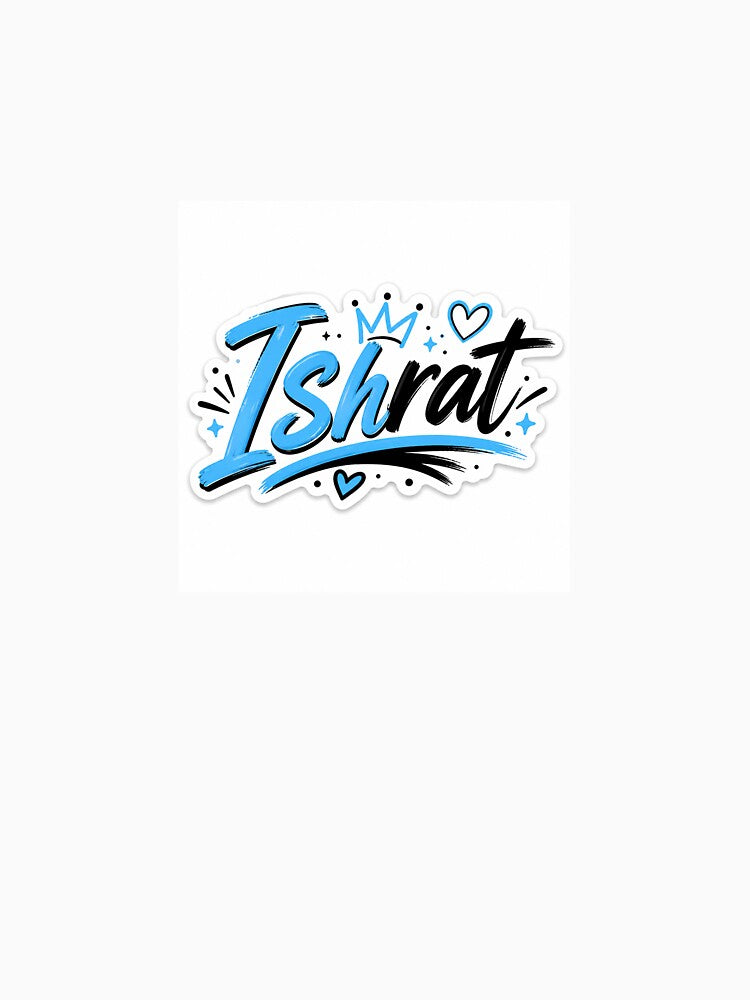 Ishrat Name Sticker | Sky Blue & Black Aesthetic Typography Design | Stylish Custom Name Art by Ishratparween11