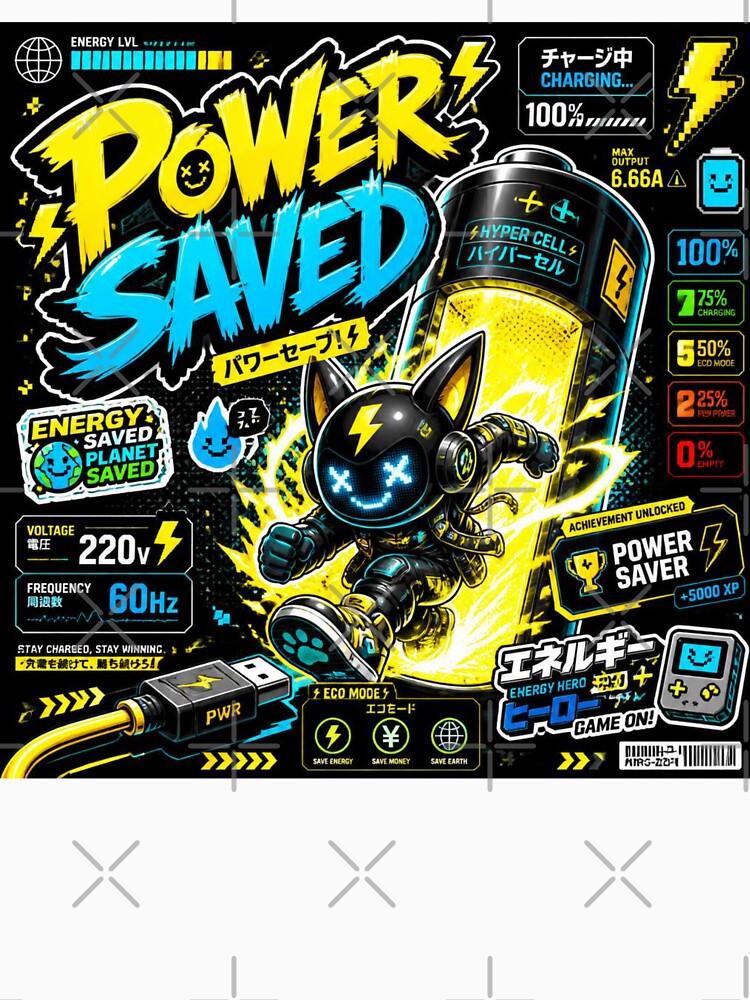 POWER SAVED | Futuristic Gamer Sticker | Cyberpunk Gaming Decal | RGB Tech Aesthetic by Stylestickers55