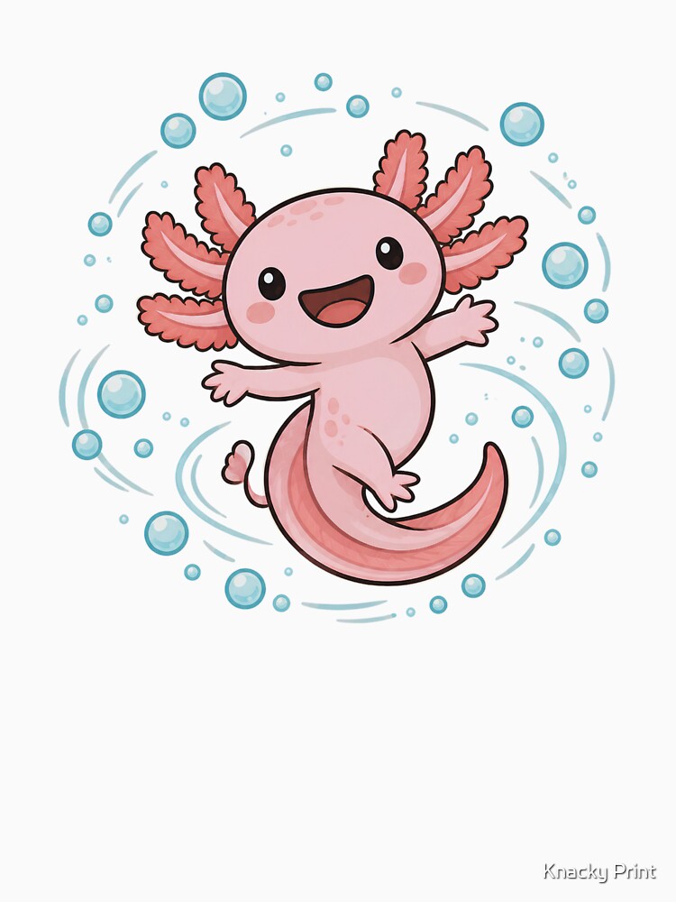 Cute Pink Axolotl with Bubbles - Kawaii Happy Axolotl Art by Knacky Print