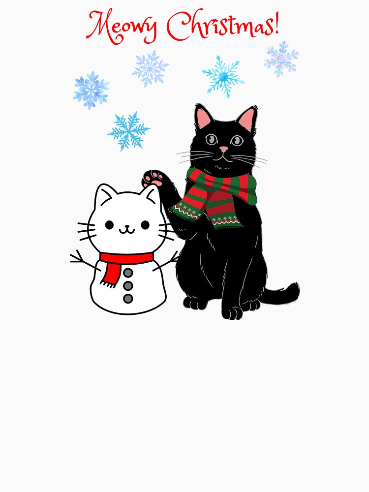 Meowy Christmas Black Cat with Snowcat by MYCatStuff