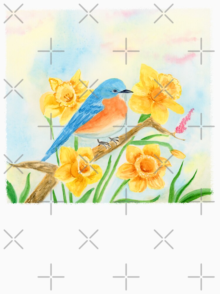 Bluebird with Daffodils Watercolor by daphsam