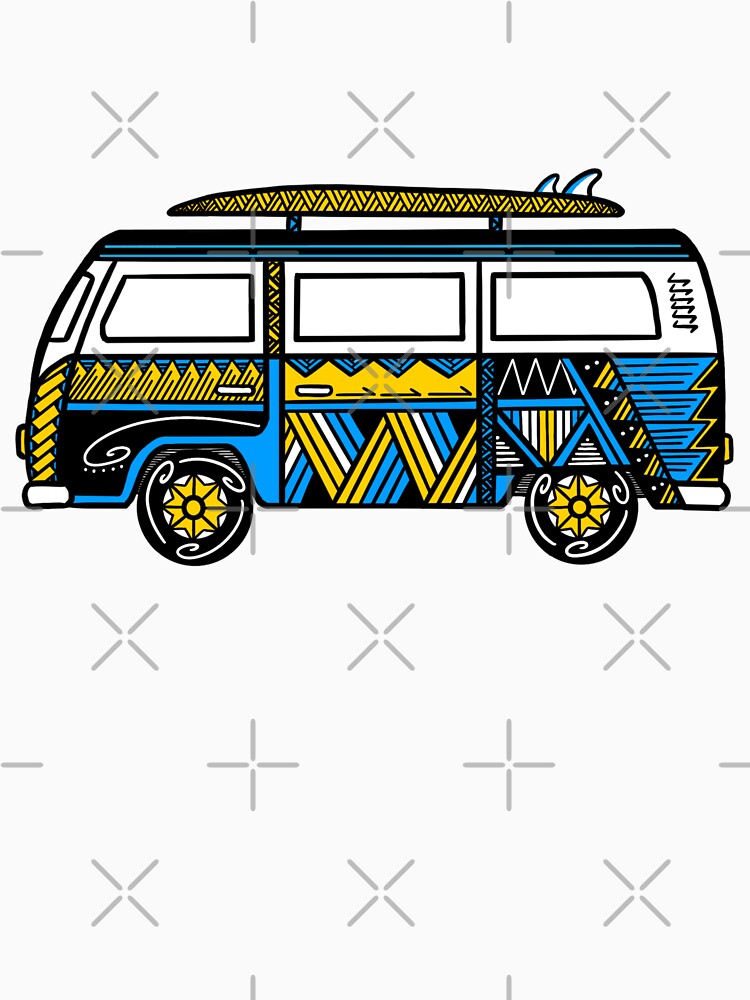 Blue Tribal Van with Surfboard by Steeb757