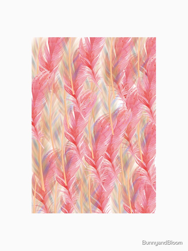 Pink and multicolor feather pattern by BunnyandBloom