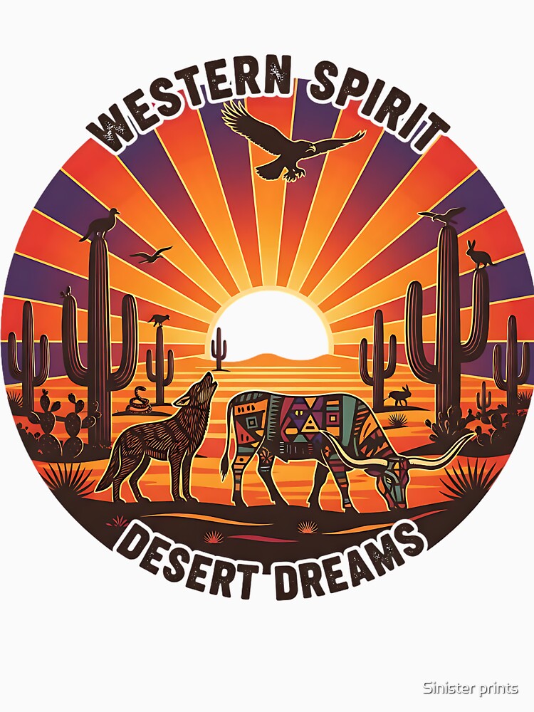 Western Spirit, Desert Dreams – Vintage Cowboy Sunset by Sinister prints