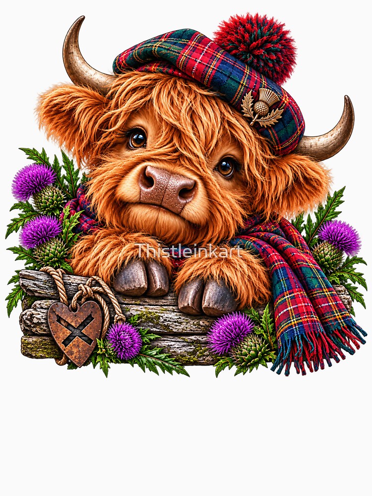 Hamish the Highland Cow – Scottish Tartan & Thistles by Thistleinkart
