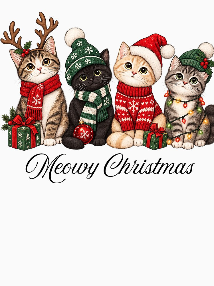 Meowy Christmas Shirt Cat Christmas Sweatshirt Cat Lover Xmas Tee Cat Mom Sweater Catmas Gift Xmas Crewneck by LessIsLoud
