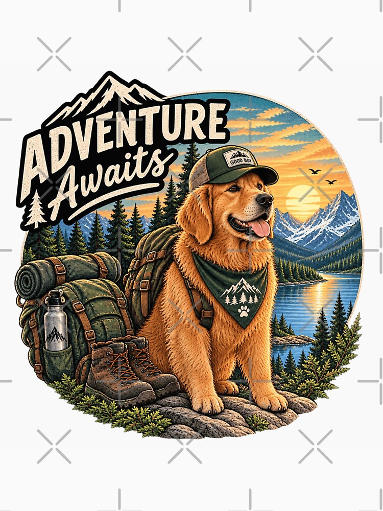 Golden Retriever Adventure Awaits Vintage Hiking Badge by lovepower