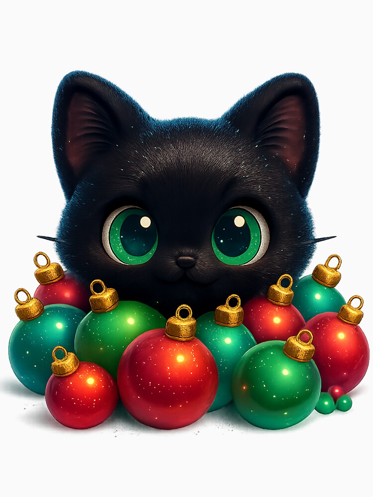 Cat in Christmas Ornaments | Kawaii Kitty Buried in Baubles | Funny Holiday Cat by PrintCreations9