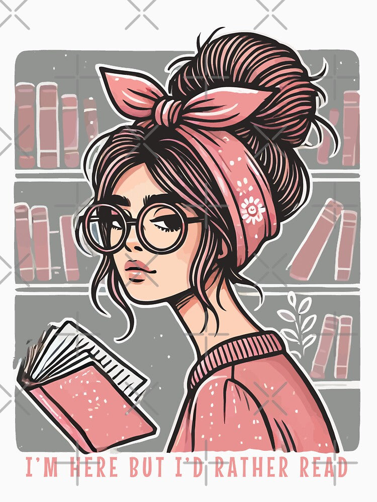 Retro Book Girl Motif For Frequent Readers With by LuminOrb