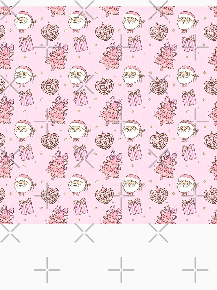 Cute Coquette Pink Christmas Trees & Santa Seamless Pattern by smeraldosecrets