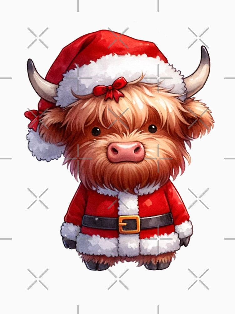Cute Christmas Highland Cow Santa by Mekone