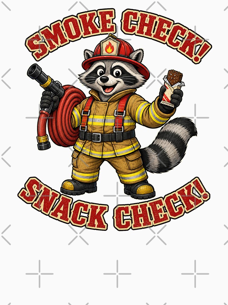 Funny Raccoon Firefighter Smoke and Snack Check Design by Kolibra