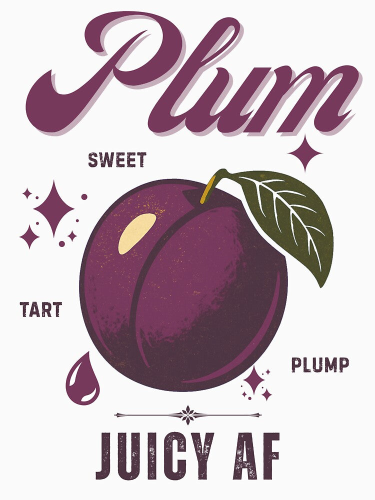 Vintage Plum illustration– Retro Fruit Aesthetic Design for Trendy T-Shirts & Vintage Style Apparel by Thehatinthecat
