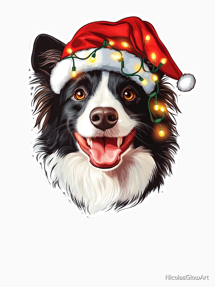 Christmas Border Collie Portrait by NicolasGlowArt