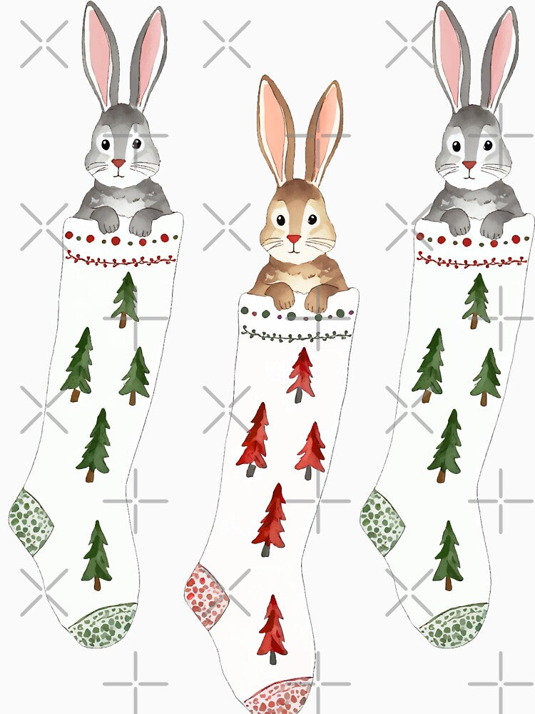 Bunny Stockings Coquette Christmas Watercolor by Magnolia Valley Art