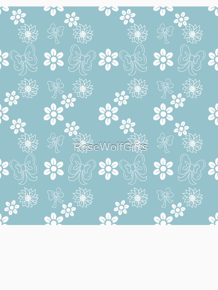White bow flowers pattern - hand-drawn illustration by RoseWolfGifts