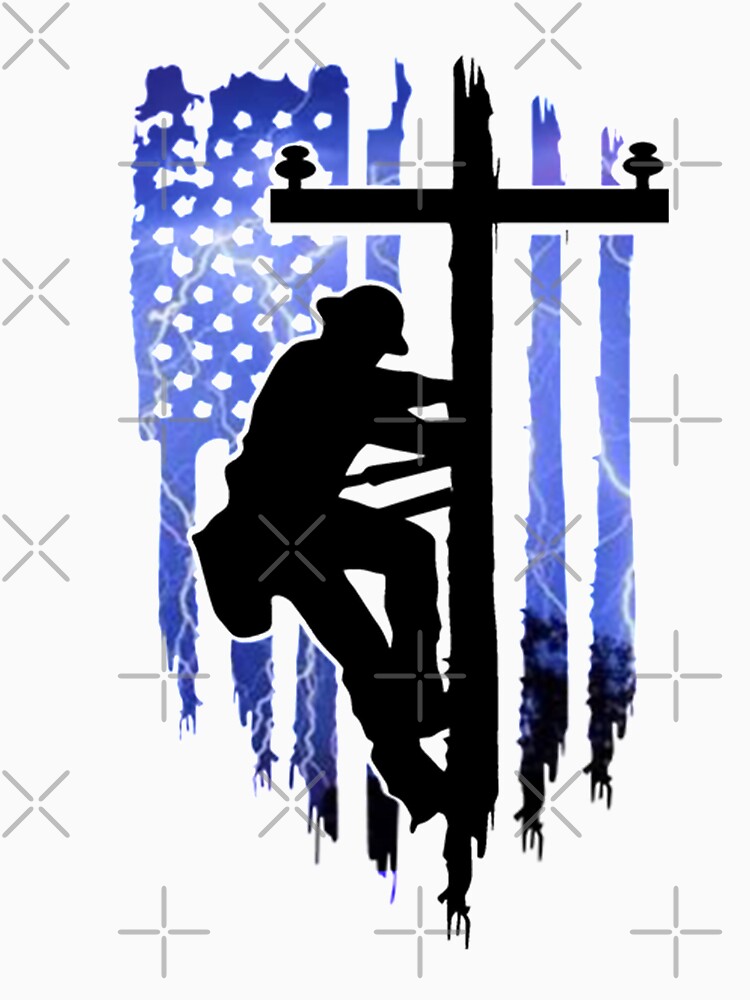 Lineman Electrician American Flag Blue Lightning by Matt Ballinger