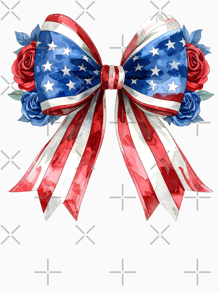 Patriotic Bow Sticker,Coquette USA Flag Ribbon,Red White Blue Floral Bow by Hnd-Design