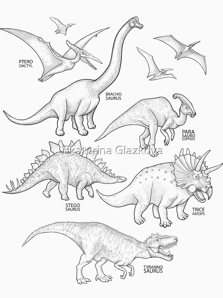 Realistic graphic dinosaurs by Ekaterina Glazkova Unisex