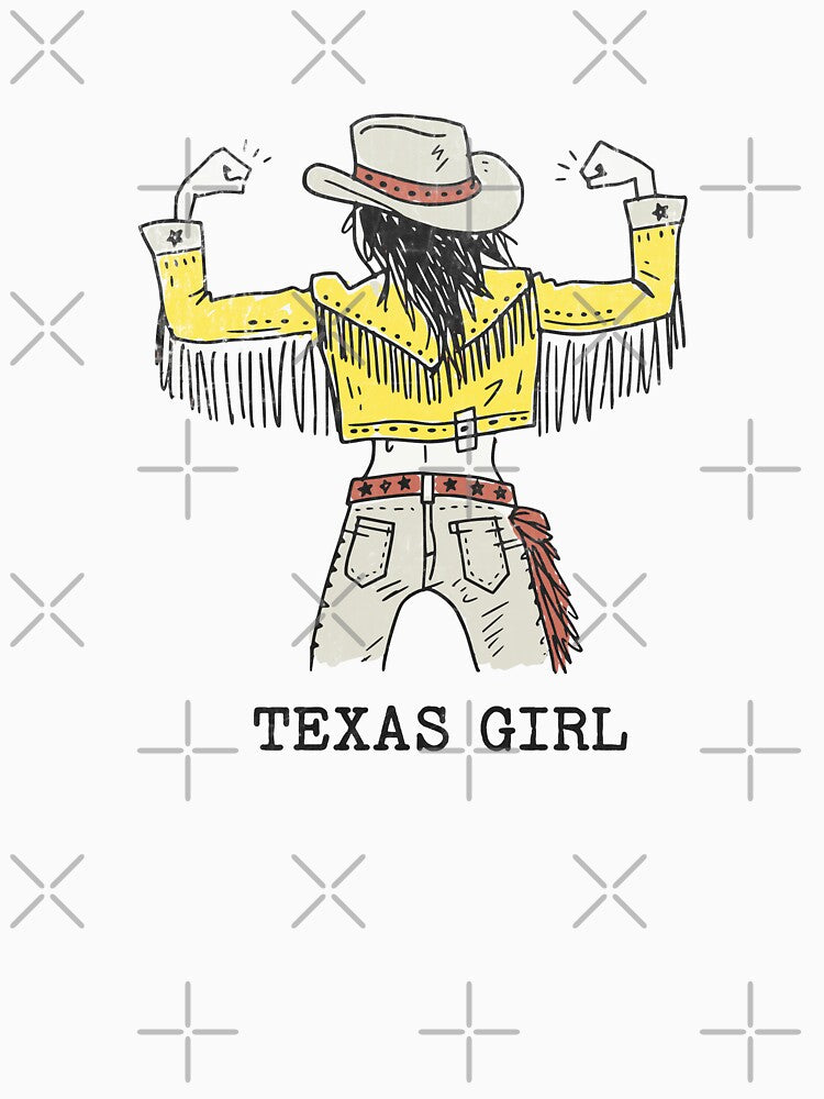 Vintage Texas Girl Strong Cowgirl Yellow Fringe Jacket Graphic by Studio Bootleg