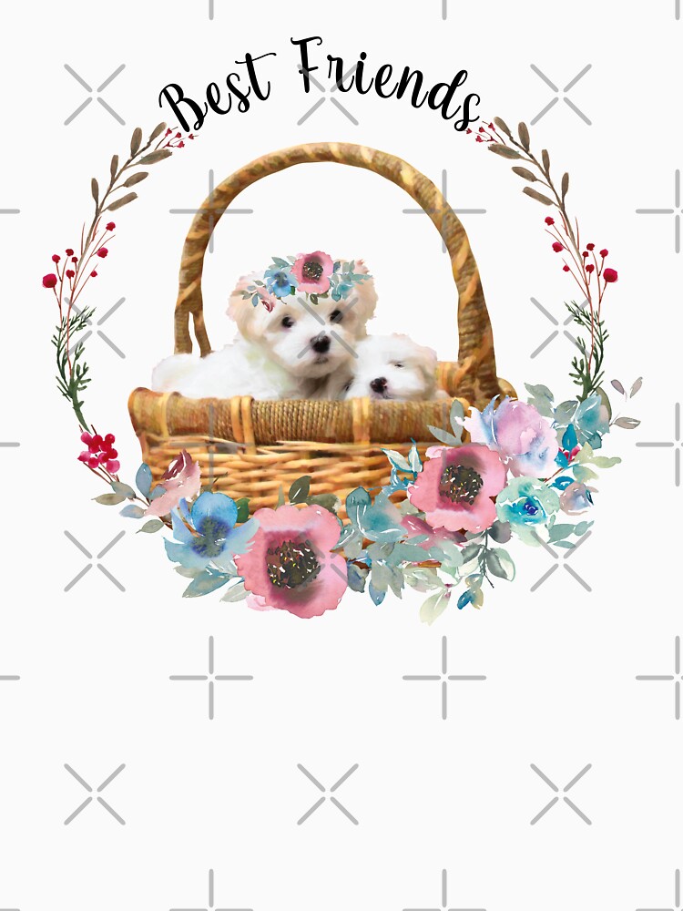Best Friends Cute Puppy Dogs Water Color Flowers, Sticker T-Shirt Laptop Water Bottle by StickerArtwork