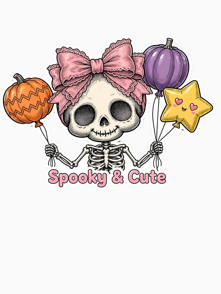 Coquette Skeleton with Bow Balloons Spooky and Cute Halloween Kawaii by HealingEraInk