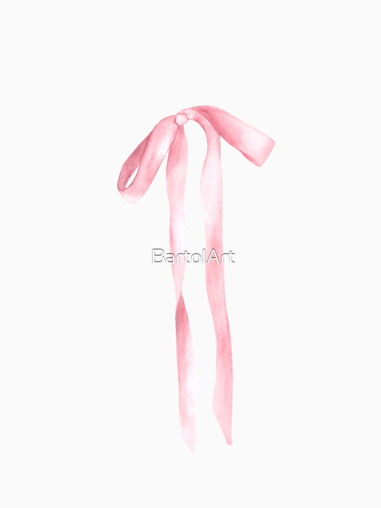 Watercolor pink girl ribbon, rose bow. Hand drawn coquette style illustration by BartolArt