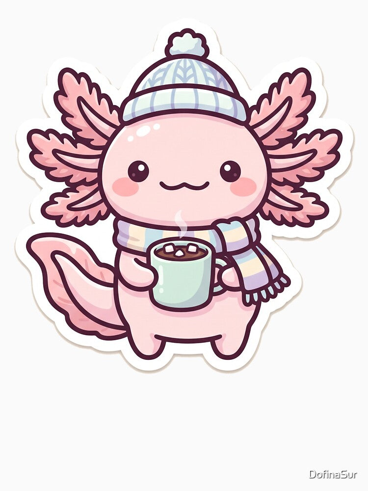 Axolotl Beanie Hot Chocolate Cute Kawaii by DofinaSur