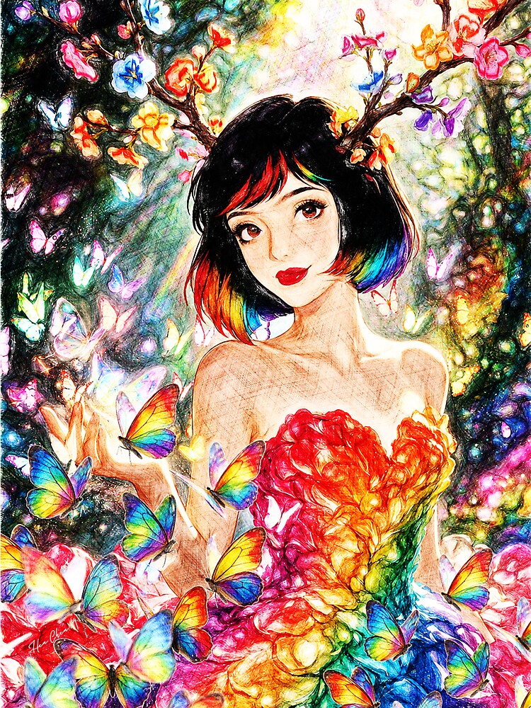 Rainbow Forest Fairy Butterfly Gown Floral by Hen-C-Art