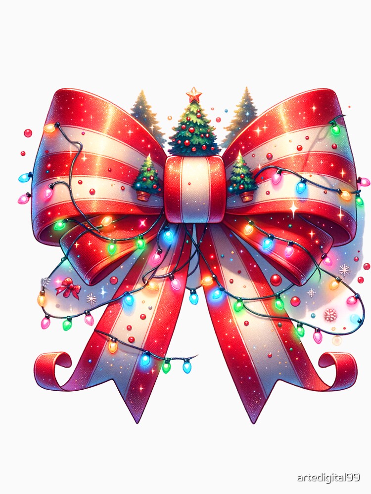 Luxury Coquette Christmas Bow Art – Red & White Holiday Design for T-Shirts, Mugs, Stickers & More by artedigital99