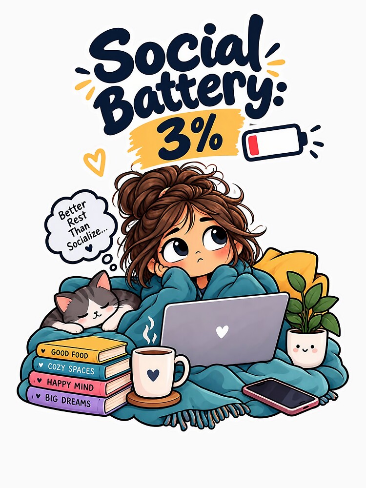 Social Battery 3 Percent Better Rest Than Socialize Funny Introvert by Pixel & Ponder