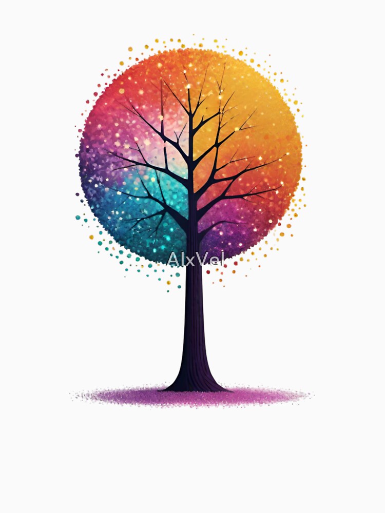 Tree of Life - Colorful Pointillism Nature Art by AlxVel