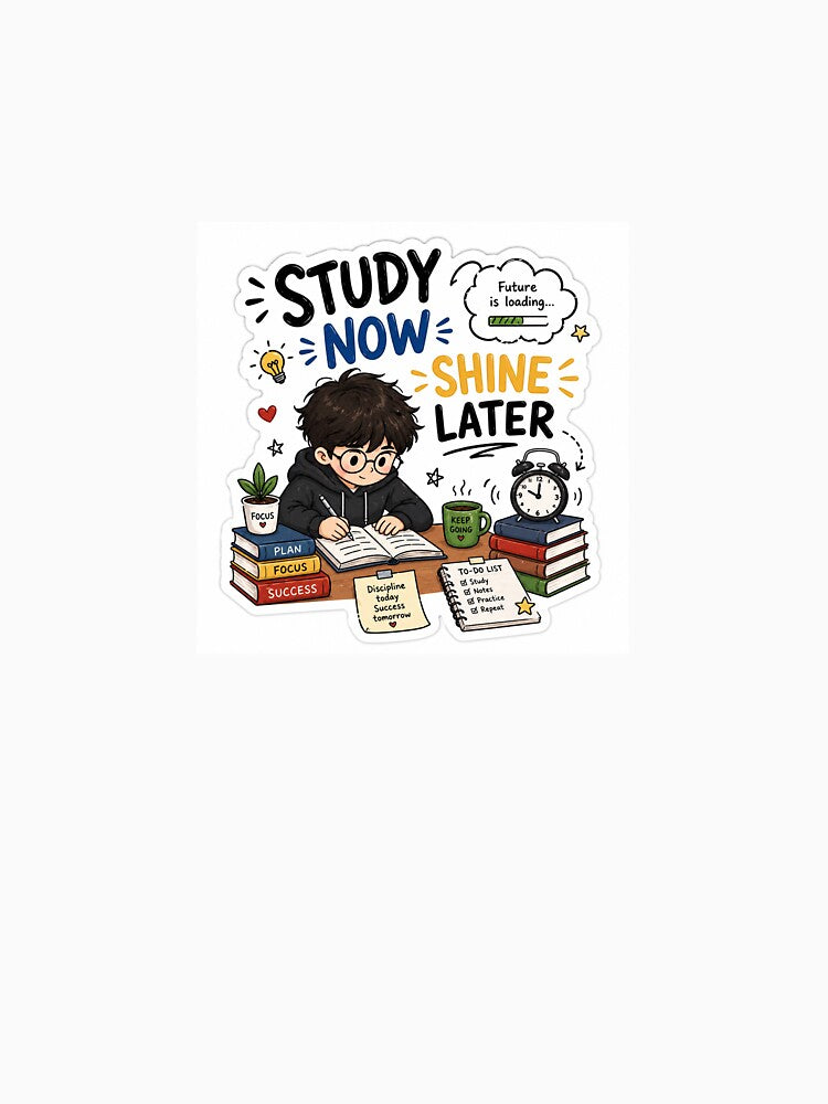 Study Now Shine Later Sticker | Student Motivation Aesthetic | Focus & Success Design by Ishratparween11