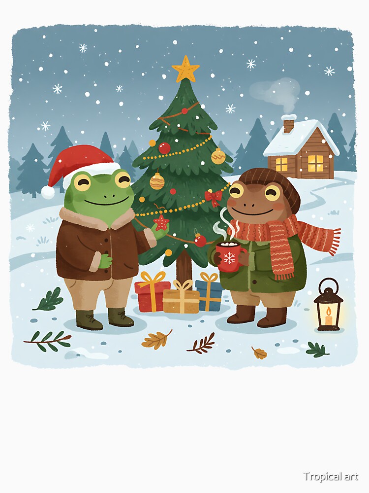 Frog and Toad Cozy Christmas Tree Decorating by Tropical art
