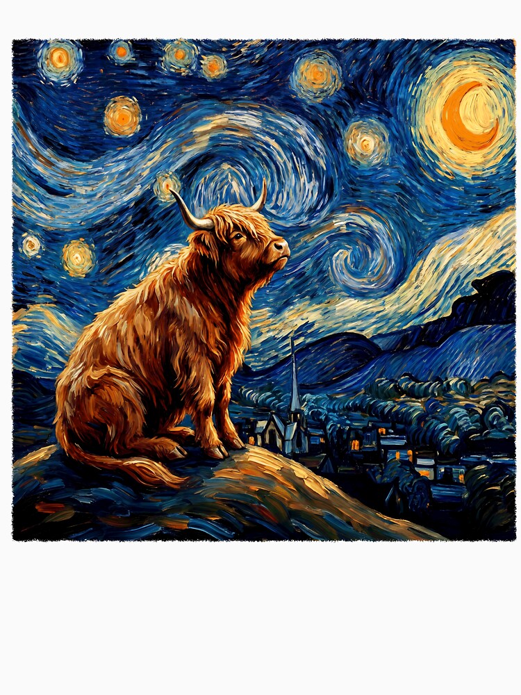 Highland Cow Starry Night Van Gogh Art Lover by TerryConnells